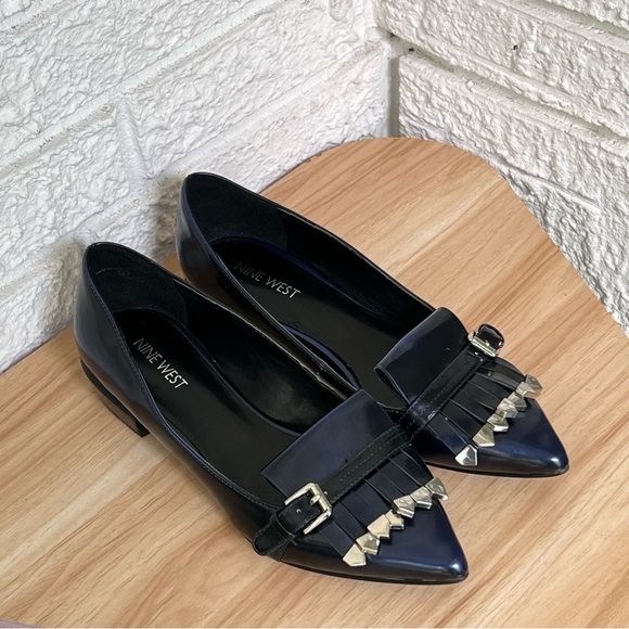 NINE WEST Pointed Tassel Flats Shoes Women's 7 Toe Loafers Blue Patent Leather - Picture 9 of 15